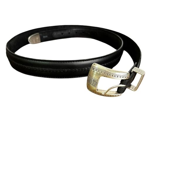 Vintage Onyx by Brighton Black Leather Belt Braided Size 42 Silver‎ Buckle 1993 main image 16